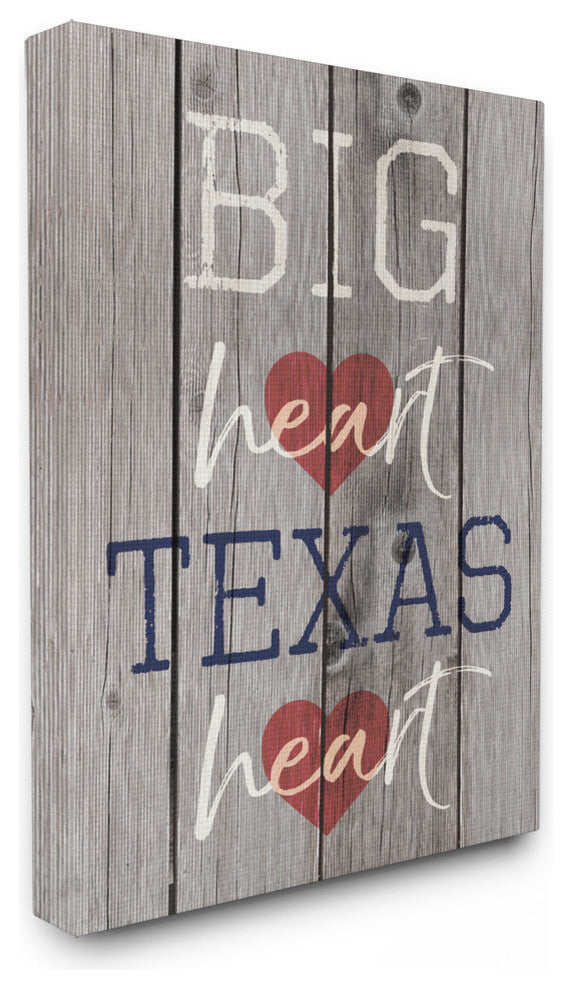 'Big Heart Texas Heart', Stretched Canvas, 24"x1.5"x30"