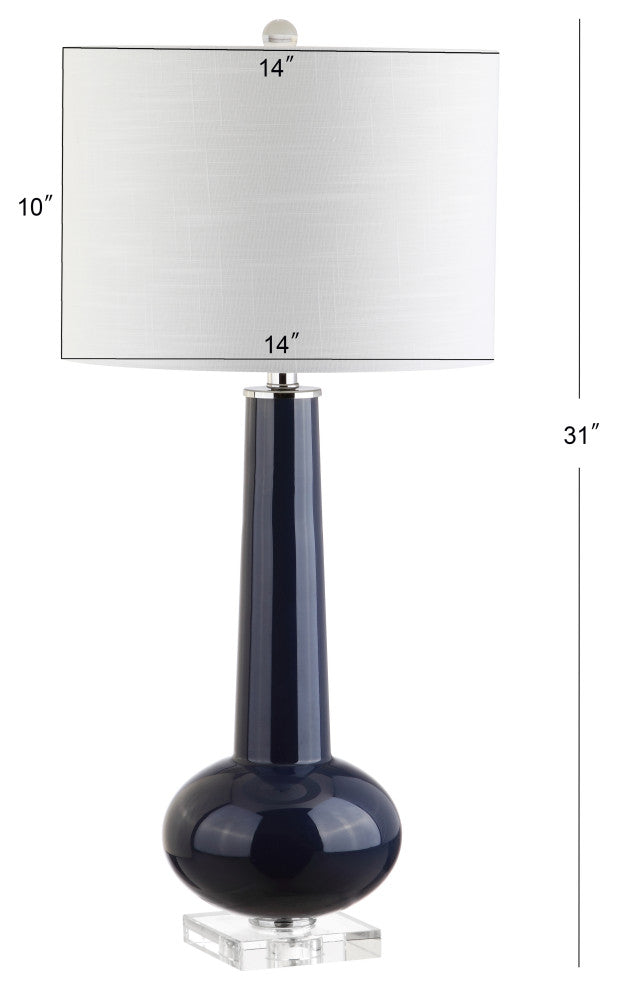 Hope 31" Glass Table Lamp, Navy With Crystal Base, Navy