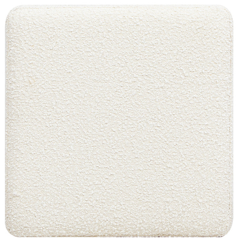 Nina 18" Cane Webbing Cube Ottoman, Ivory White Boucle