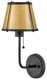 Hinkley Clarke Medium Single Light Sconce, Black With Dark Brass Accents