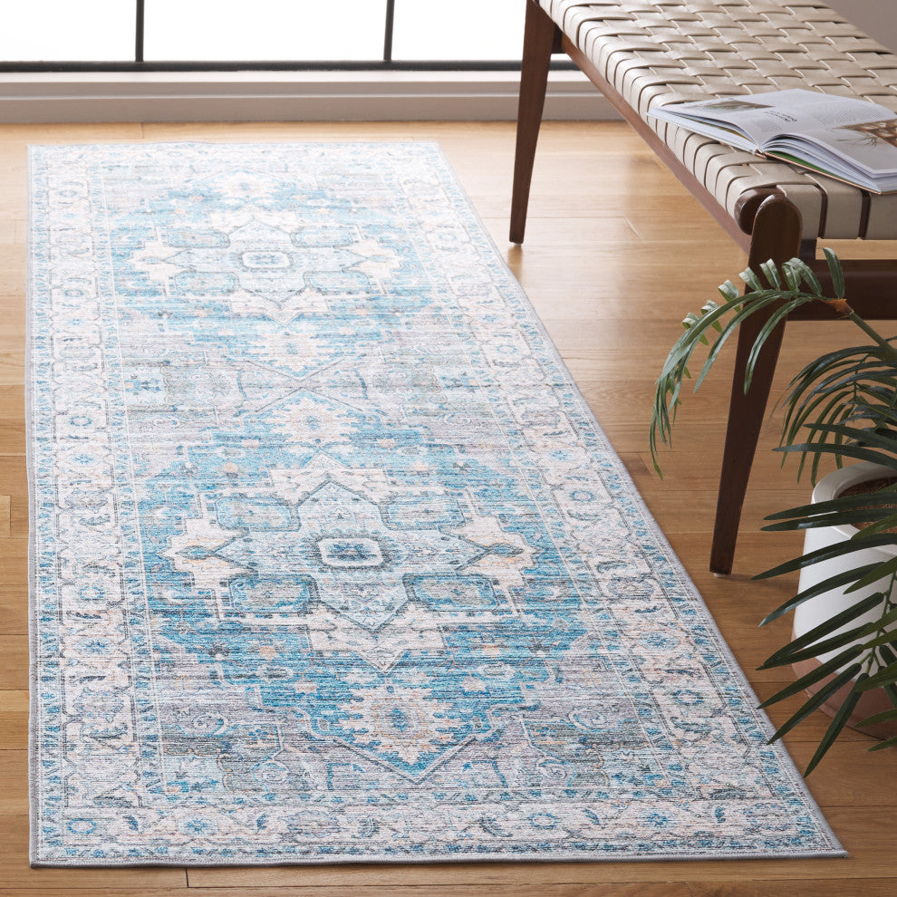 Safavieh Arizona Machine-Washable Collection ARZ913 Rug, Grey/Turquoise, 2'6"x8'