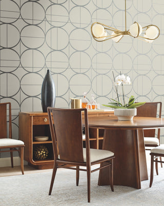 Taupe & Silver Sun Circles Wallpaper