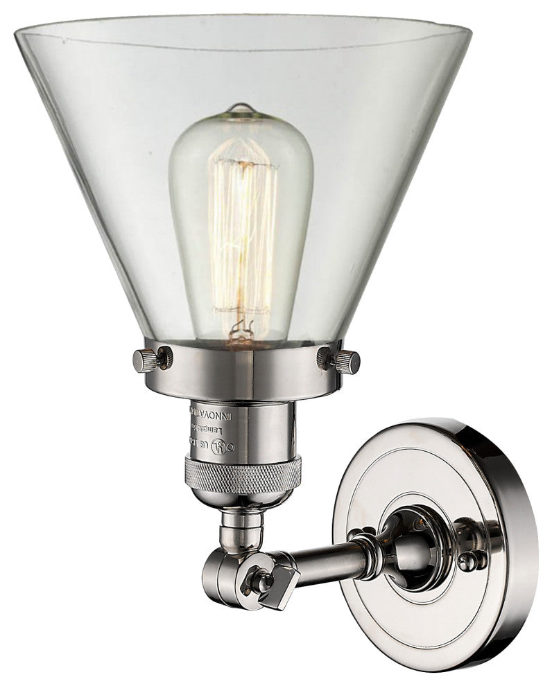 Large Cone 1-Light Sconce, Clear Glass, Polished Nickel