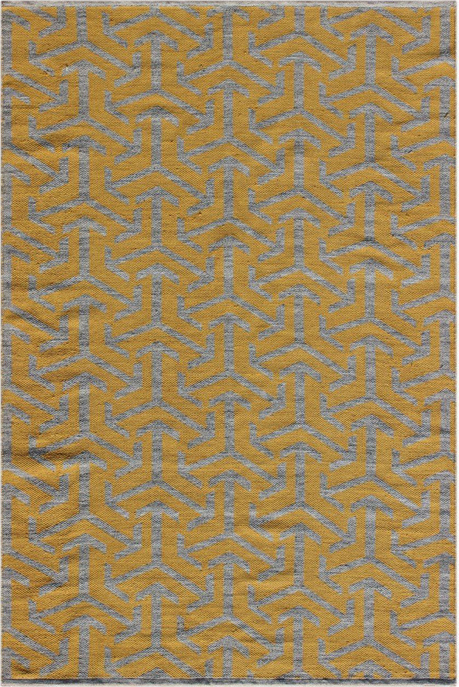 Enaya Handwoven Contemporary Rug, Gray/Gold, Rectangular 7'9x10'6