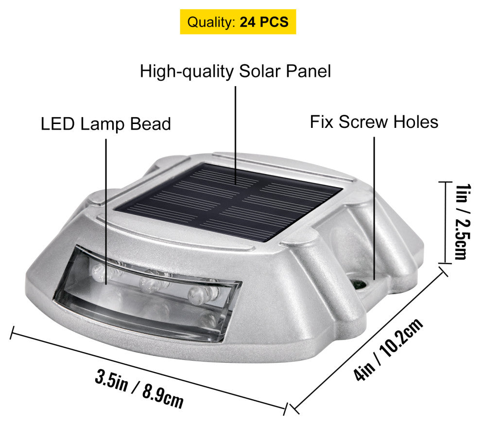 Solar Driveway Lights, Switch Button, Wireless, 6 LEDs, White, 24 Pieces