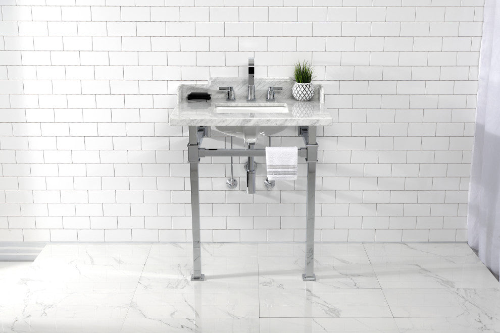 Kingston Brass LMS30MSQ1 30" Carrara Marble Console Sink, Legs