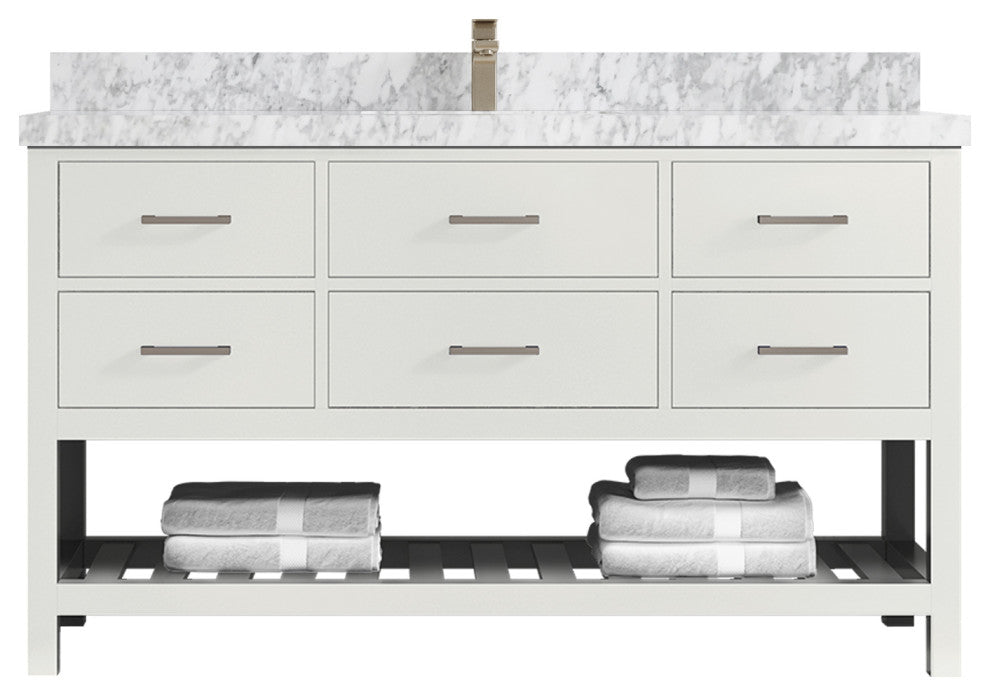 Parker 60 Single Sink Bathroom Vanity in White 2" Carrara Marble