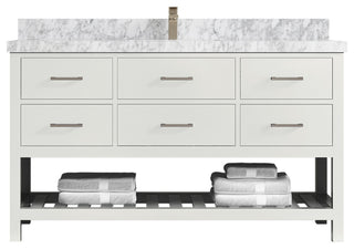 Parker 60 Single Sink Bathroom Vanity in White 2" Carrara Marble