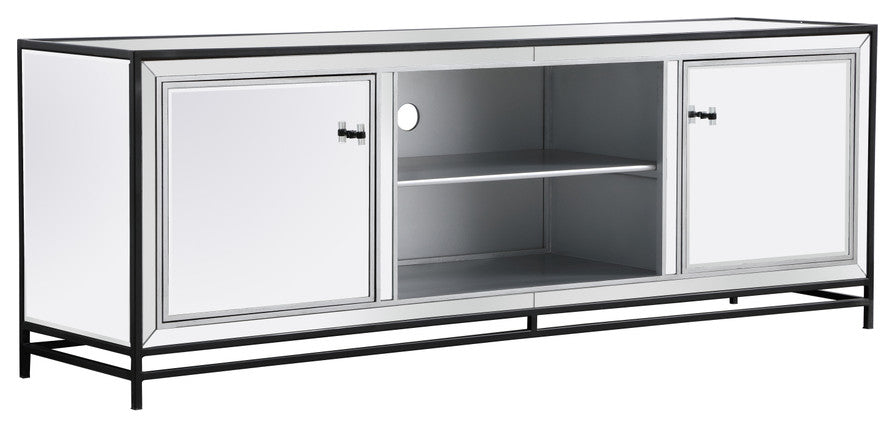 Jesse 72 In. Mirrored TV Stand, Black