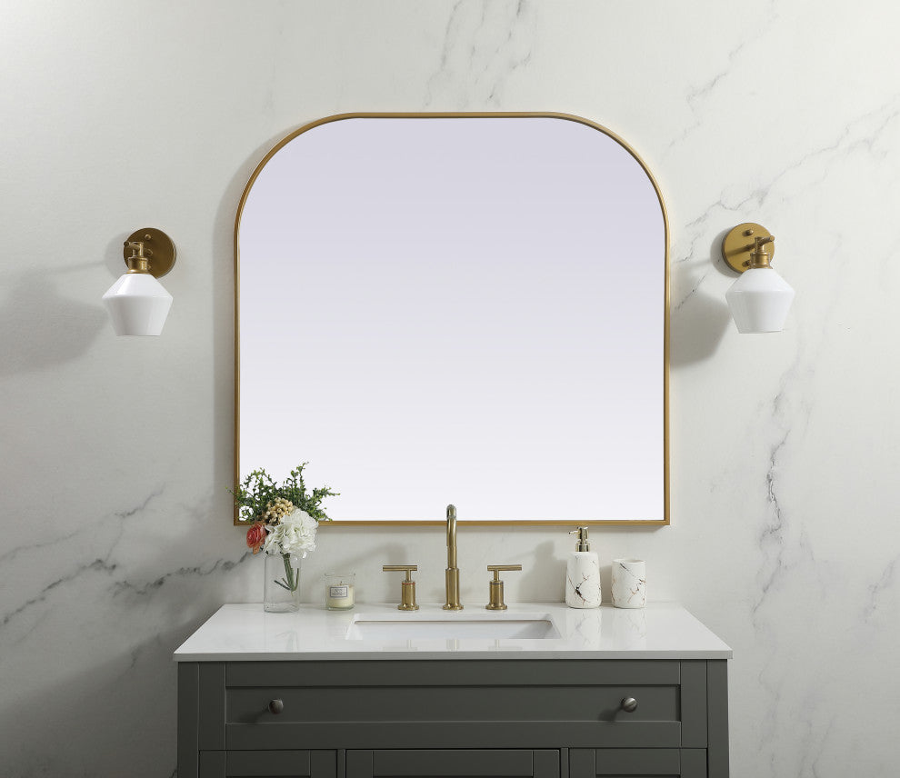 Metal Frame Arch Mirror 40X38 Inch, Brass