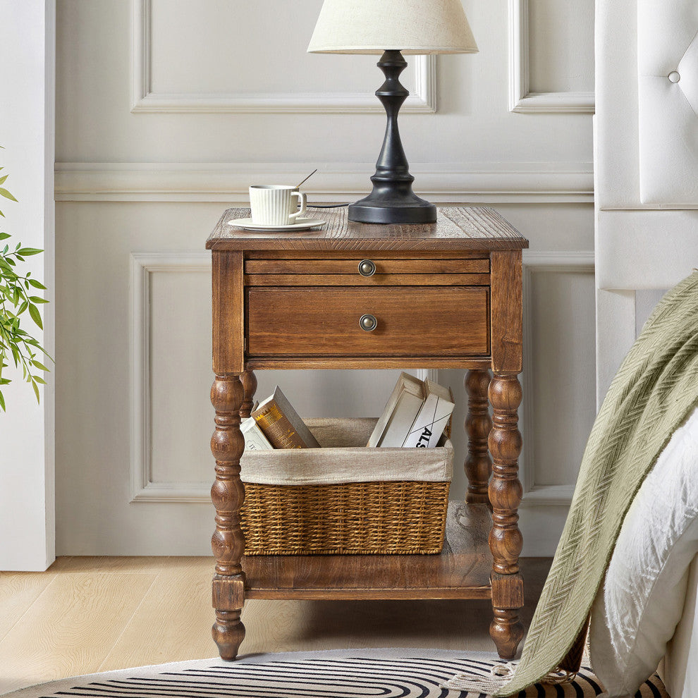 26"H Traditional/Farmhouse Style End Table, Walnut