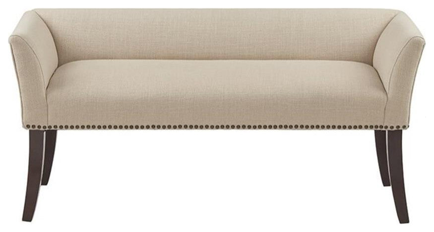 Maklaine Transitional Solid Wood and Fabric Upholstered Accent Bench in Cream