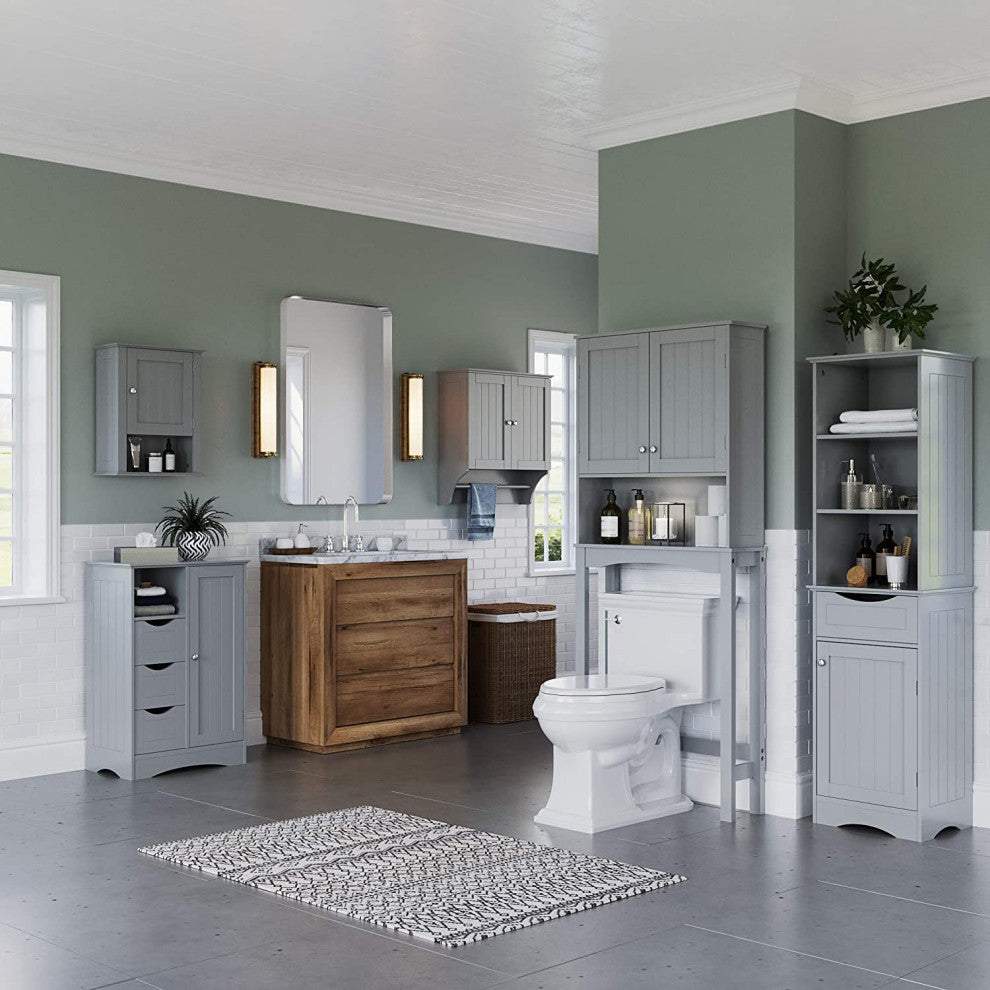 1-Door, 3 Drawer Floor, Gray Cabinet