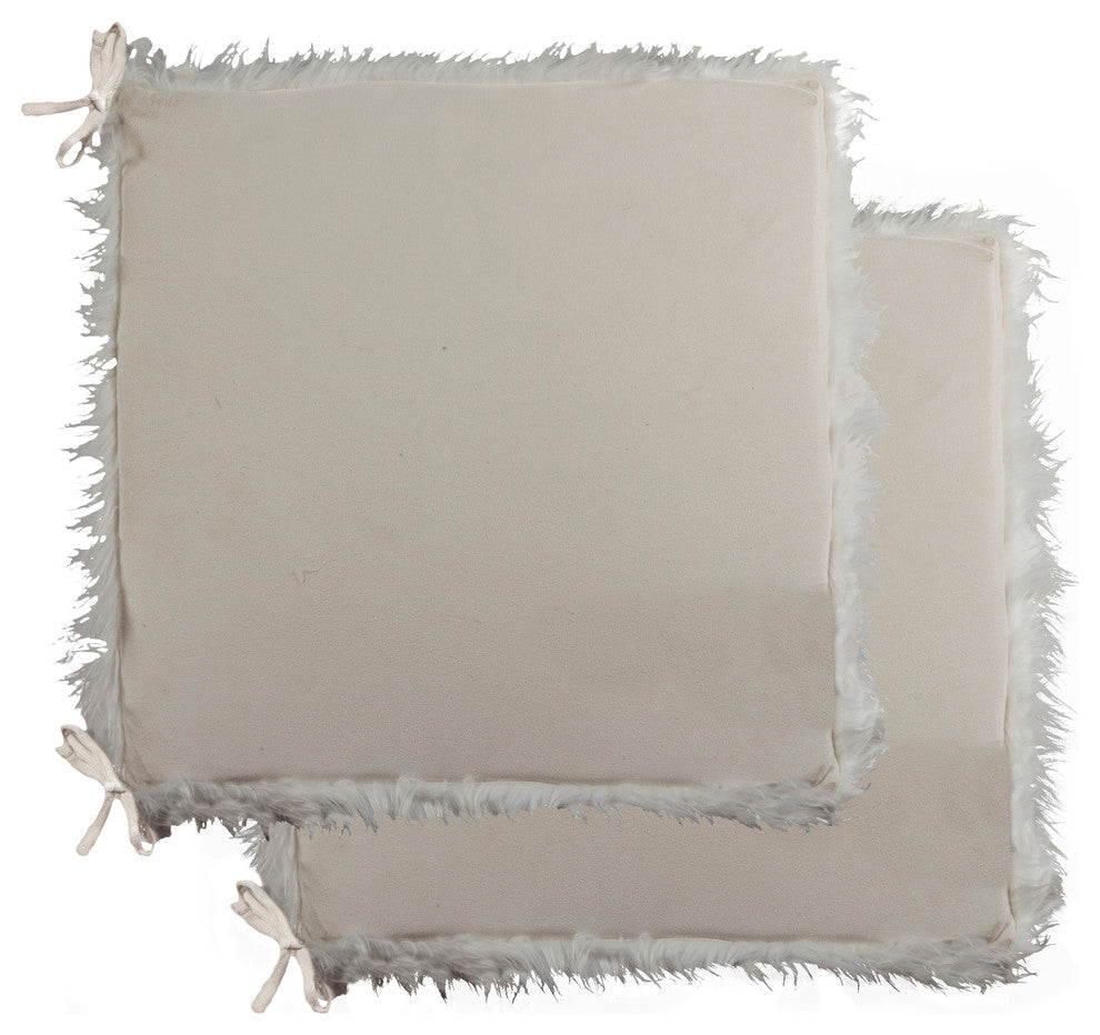 LaredoFaux Sheepskin Fur Chair Pads, 16"x16", Set of 2, Off-White