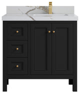 Nashville 36" Right Offset Bath Vanity, Black 2" Calacatta Gold