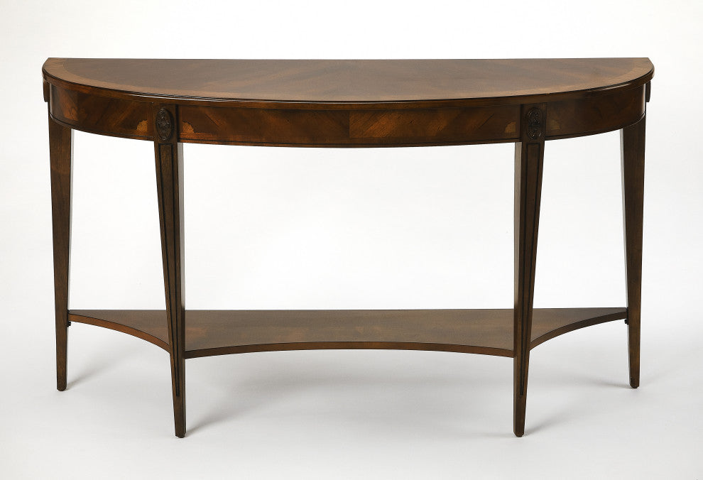 Astor 54"W Demilune Wood Console Table, Nutmeg