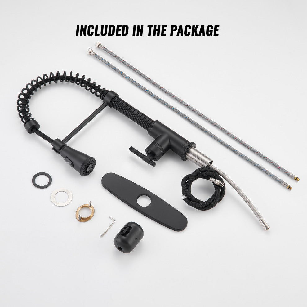 Single Handle Kitchen Faucet Pull-Down Sprayer, 360 Swivel, Three Functions, Matte Black