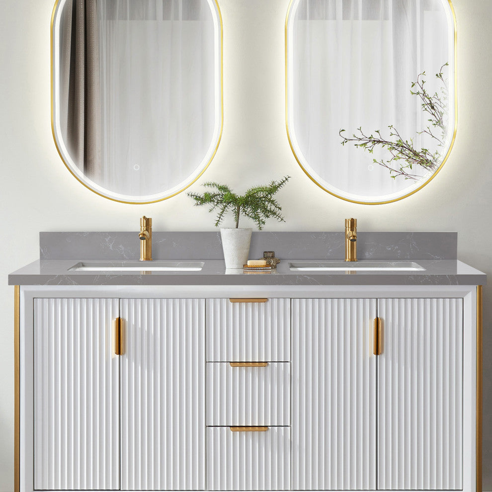 Malaga Composite Stone Vanity Top With Ceramic Sink, Reticulated Gray, 61"