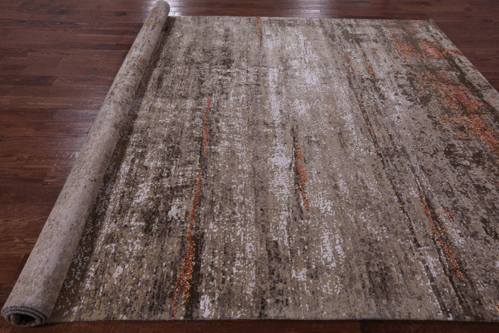Handmade Modern Wool and Silk Rug 9' 0" X 12' 2" Q7134