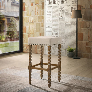 Arezzo 30" Bar Stool, Natural Oak and Linen