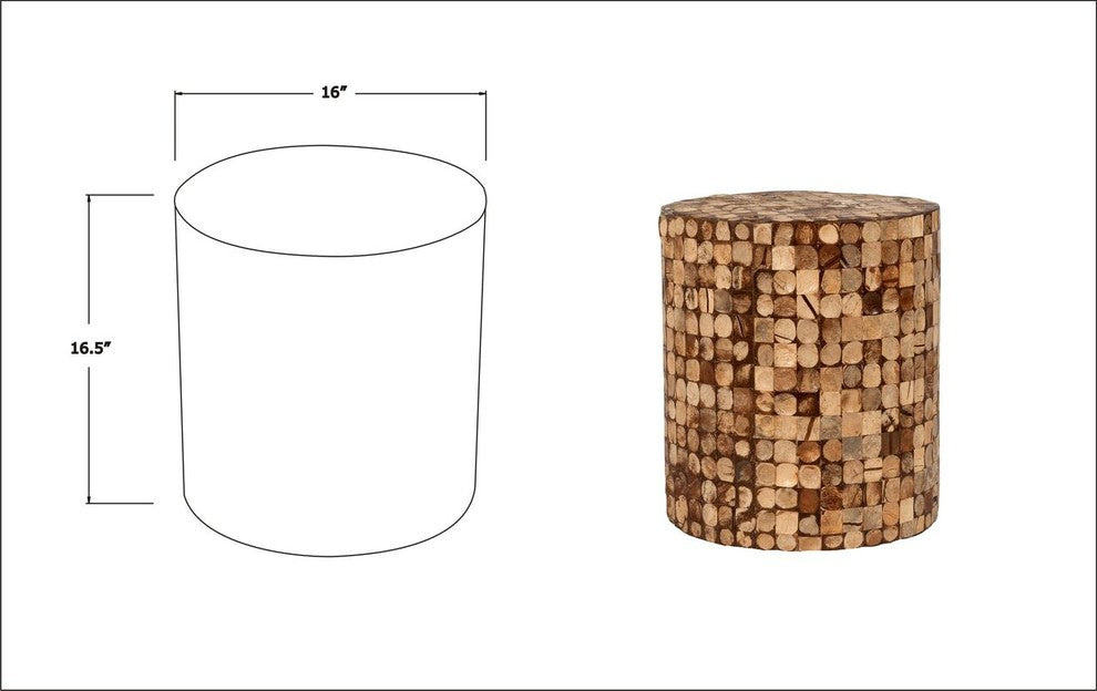Coconut Shell Inlay Round Accent Table by East at Main, Columbia Brown