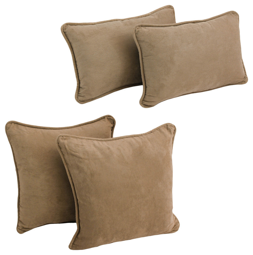 Double-Corded Solid Microsuede Throw Pillows With Inserts, Set of 4, Java