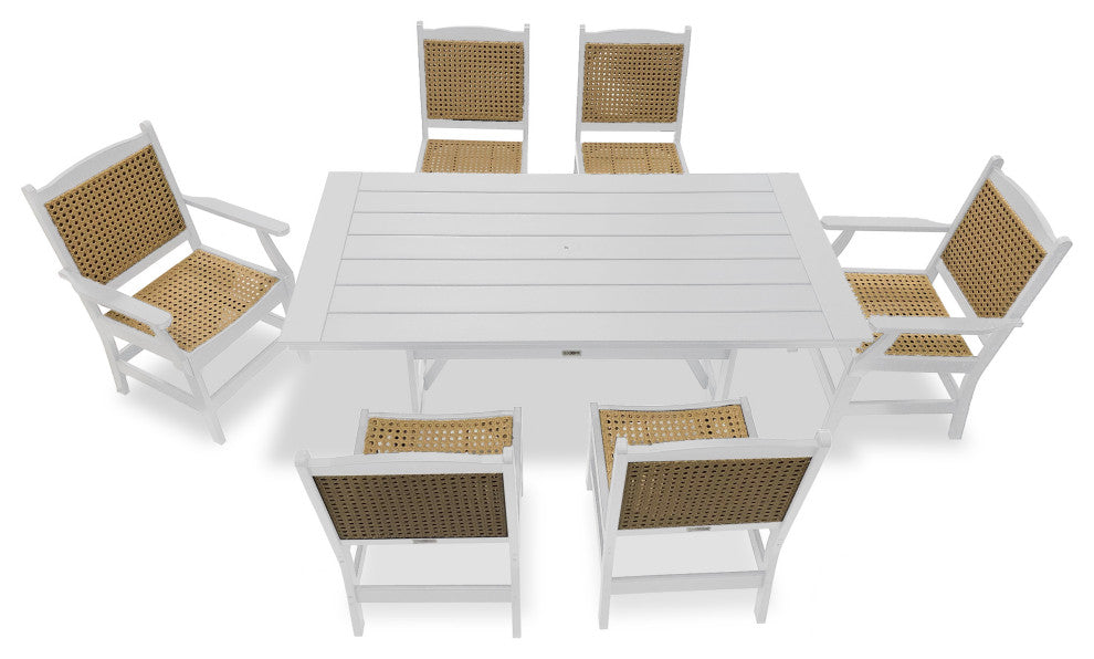 LuXeo Tuscany Woven Rattan Dining Set, White, 7-Piece