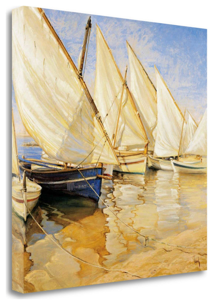 30" Fleet of Boats With Open White Sails Giclee Wrap Canvas Wall Art