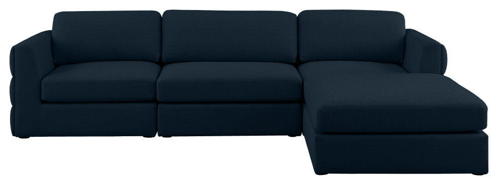 Beckham Linen Textured Fabric 4-Piece Modular L-Shaped Sectional, Navy