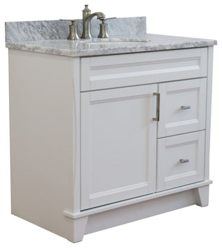 37" Single Sink Vanity, White Finish With White Carrara Marble