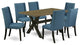 X676Fl121-7, 7-Piece Jacobean Table Top and 6 Linen Fabric Chairs, Black