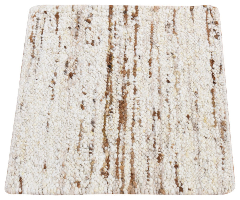 Ivory Modern Minimalist Design 100% Wool Hand Knotted Square Rug 1'8"x1'8"