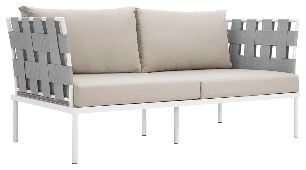 Harmony Outdoor Patio Aluminum Loveseat, White Beige