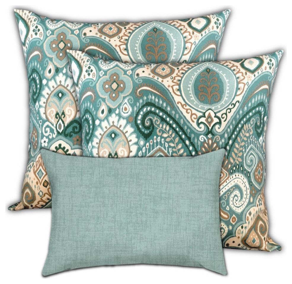 3-Piece Set Seafoam Decorative Indoor Outdoor Zippered Pillow Covers