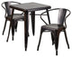 Metal Indoor-Outdoor Table Set With 2 Arm Chairs, Black, Antique Gold, 27.75"