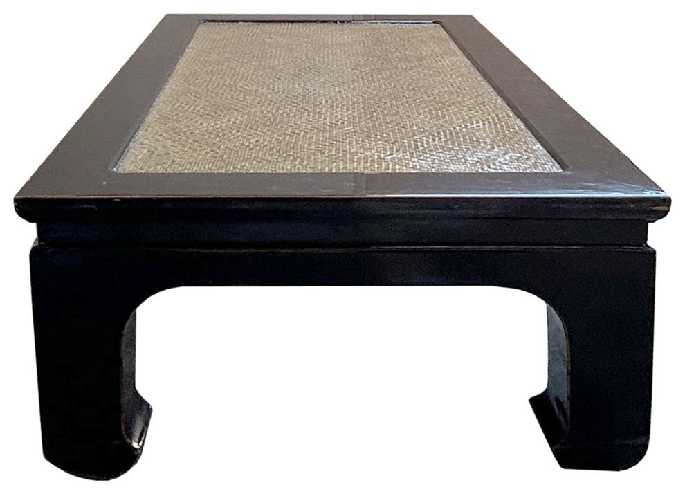 Black Lacquer Rattan Top Rectangular Claw Legs Coffee Table Hws3789