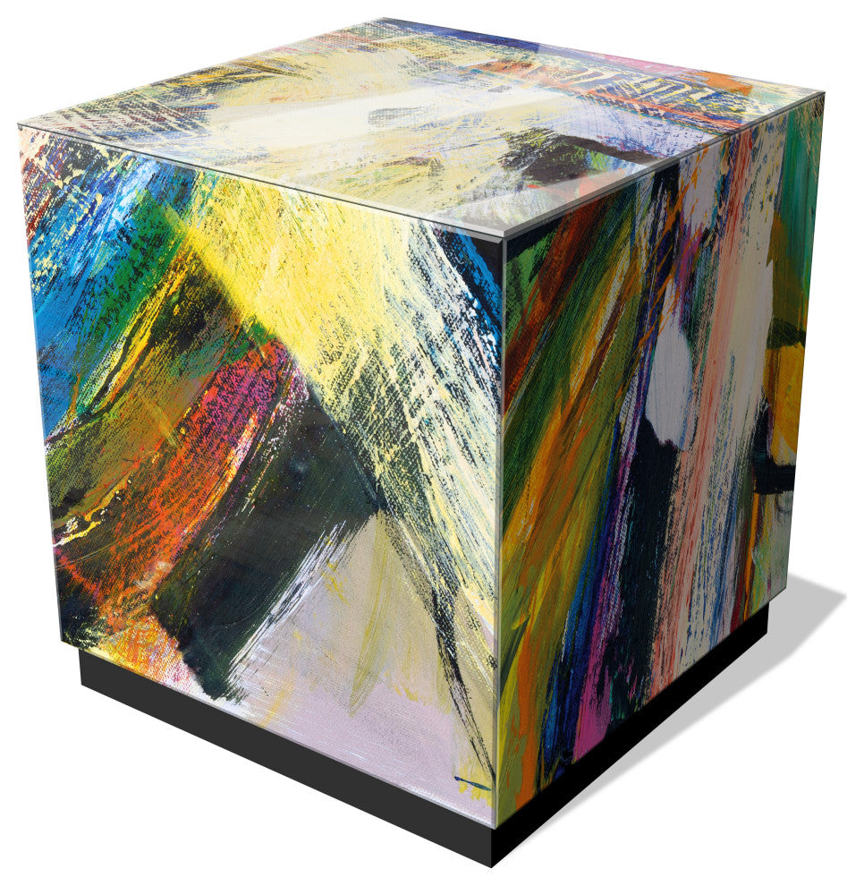 "Graffiti Rock Star II" Reverse Printed Glass Side Table with Black Plinth Base