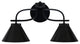 Cavella 2 Light Bath Bar In Matte Black Finish, 7" Matte Black Cone Metal Shades