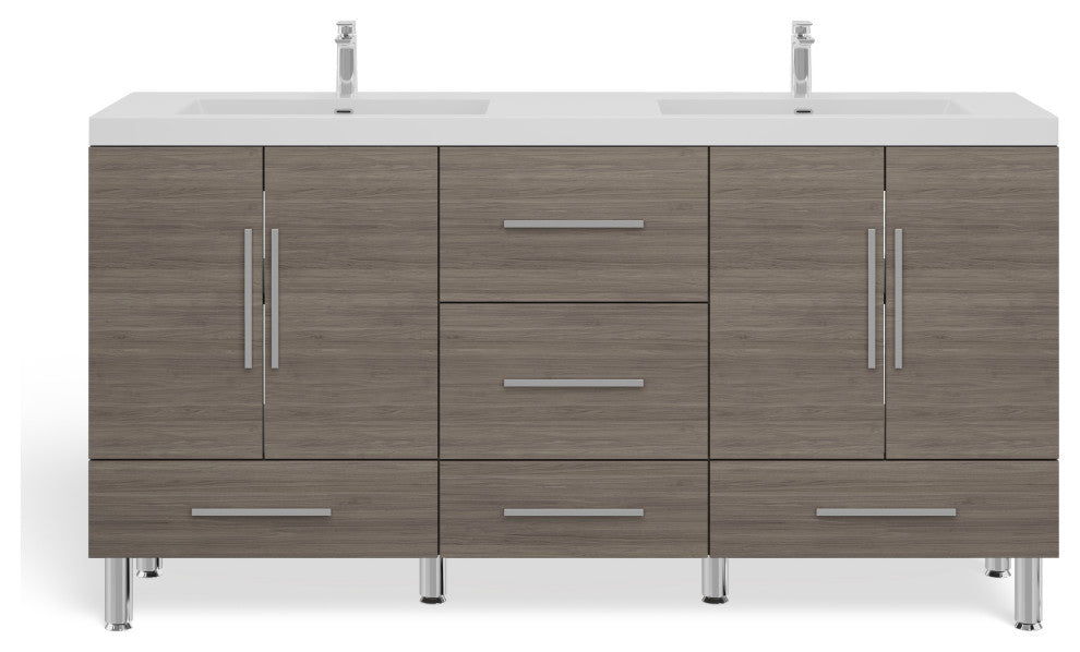 The Latitude Bathroom Vanity, Gray, 68", Double Sink, Freestanding