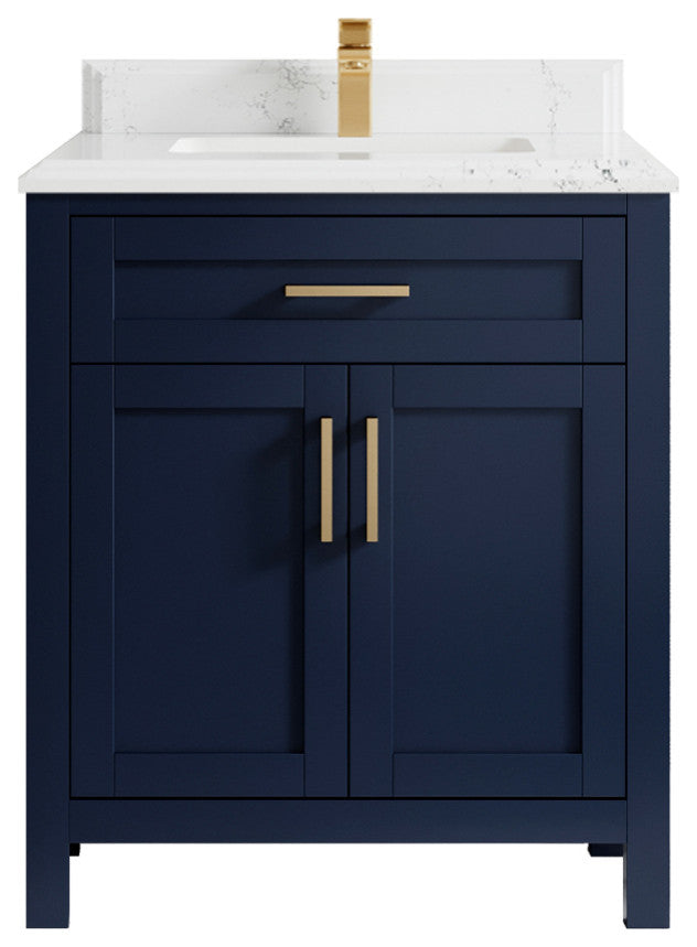 Cambridge 30 Single Sink Bath Vanity in Hale Navy Blue 1.5" Empira Quartz