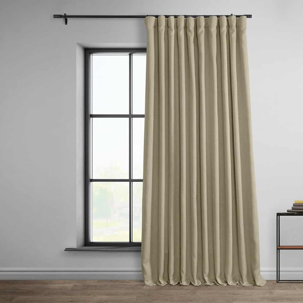 Faux Linen Extra Wide Curtain Panel, Thatched Tan, 100x96