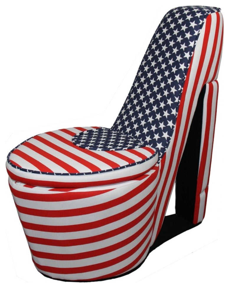 Red White and Blue Patriotic Print 3 High Heel Shoe Storage Chair