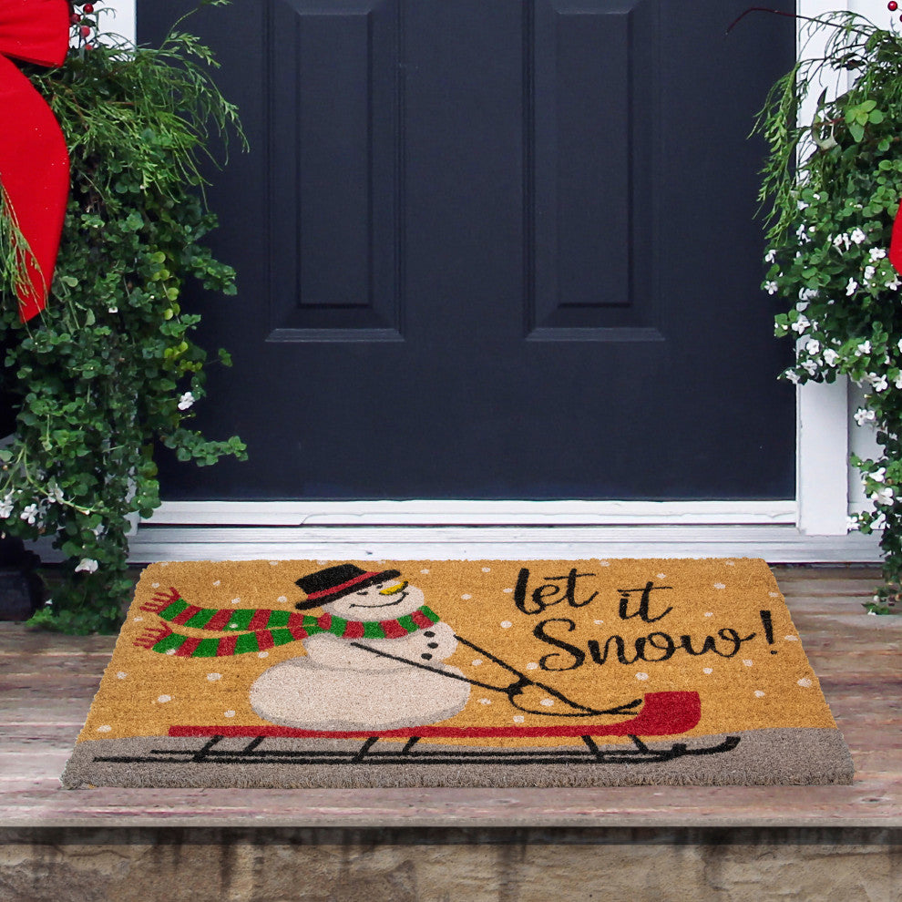 Natural Coir Rectangular "Let it Snow" Christmas Doormat 18" x 30"