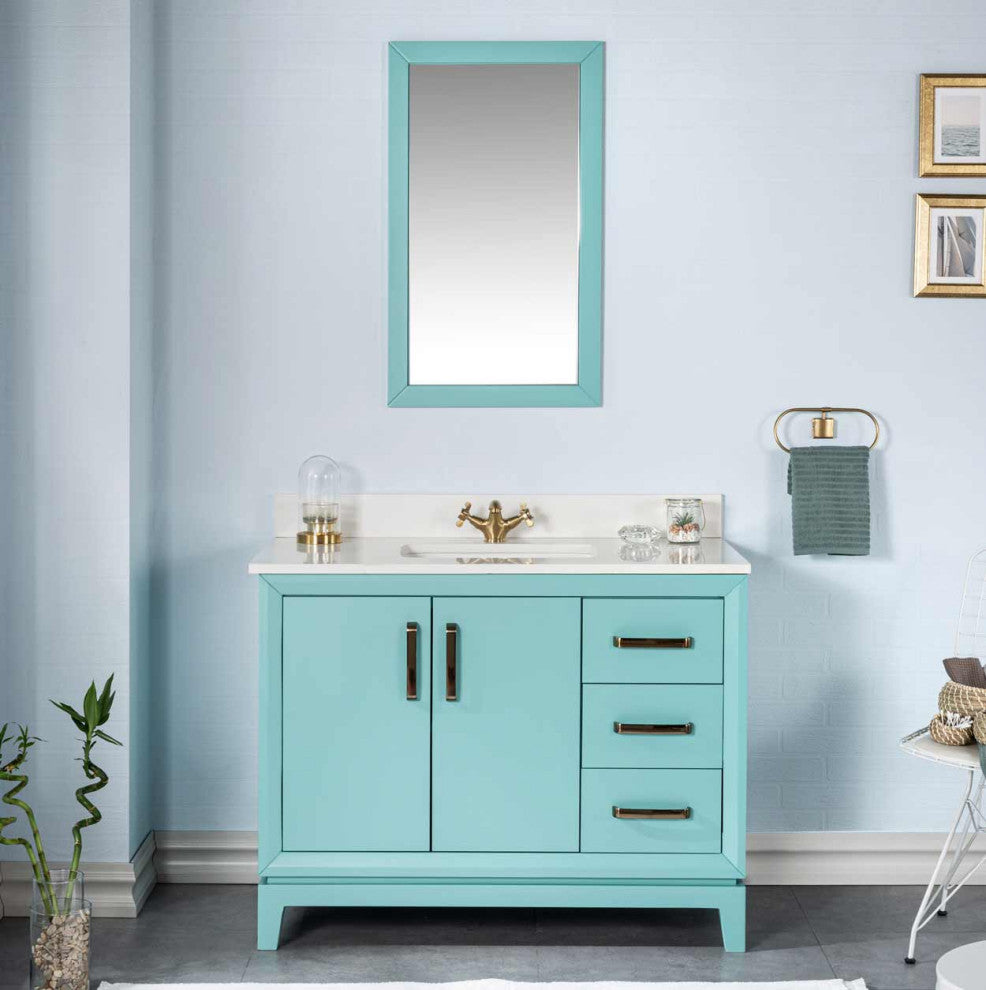 Fabia Collection 42" Bathroom Vanity With Sink, Mirror, Countertop, Turquoise