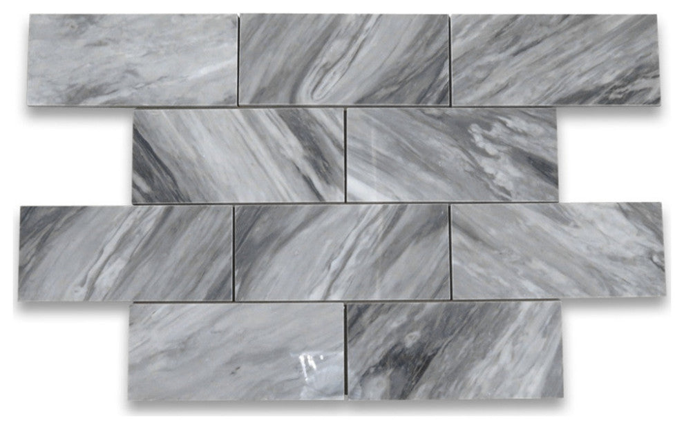 Bardiglio Gray Italian Dark Grey Marble 6x12 Subway Tile Polished, 100 sq.ft.