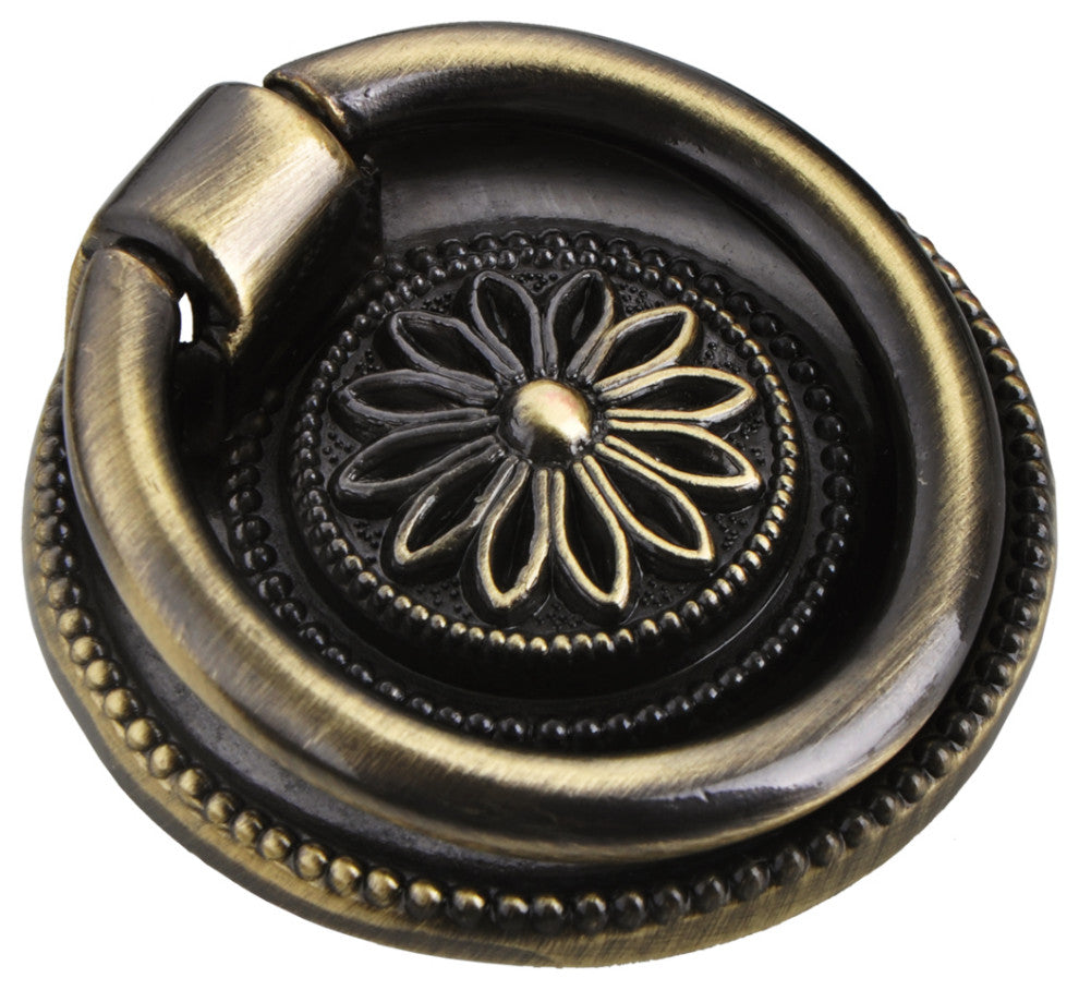 Utopia Alley Medici Cabinet Ring Pull Knob, Antique Brass, 1 5/8" Diameter, 10 Pack