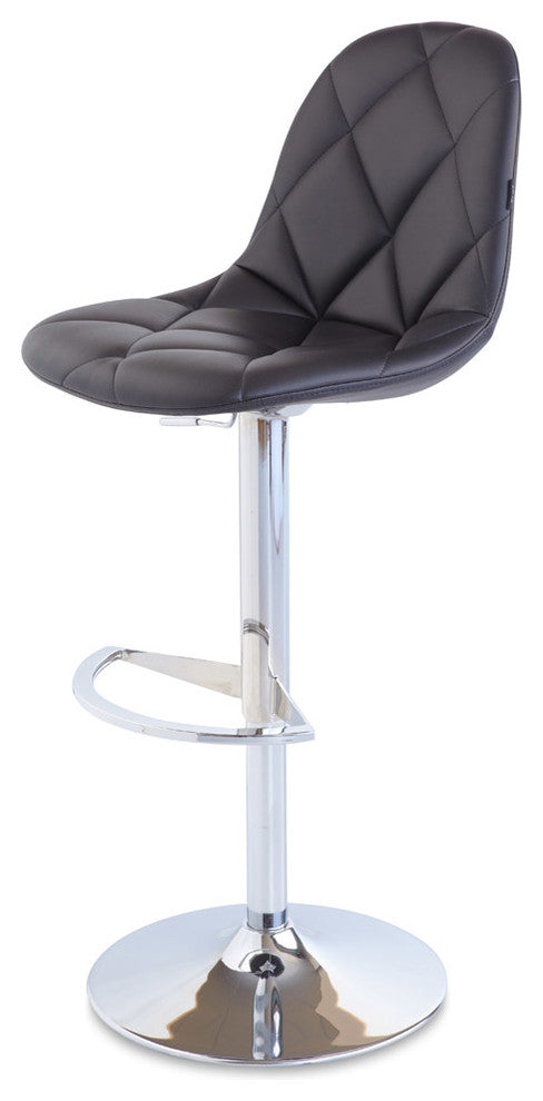 Modern Romy Bar Stool Black Leatherette Polished Chrome Adjustable Base