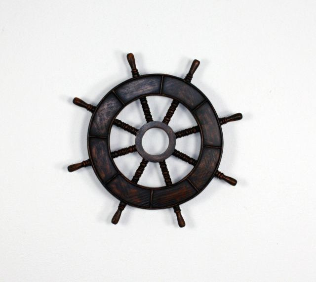 Nautical 36" Ship's Wheel Wall Art, Black Wood Sailing Yacht
