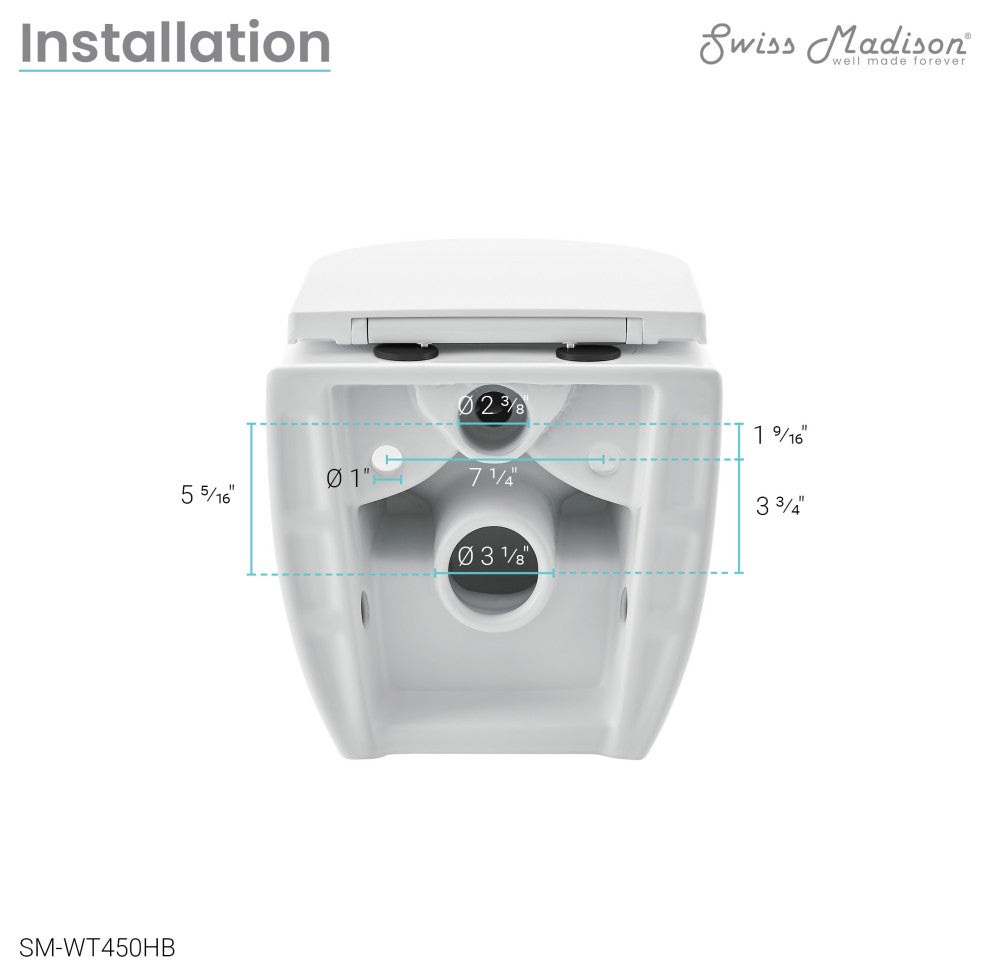 Ivy Wall Hung Elongated Toilet Bowl 0.8/1.28 GPF Dual Flush, Black Hardware