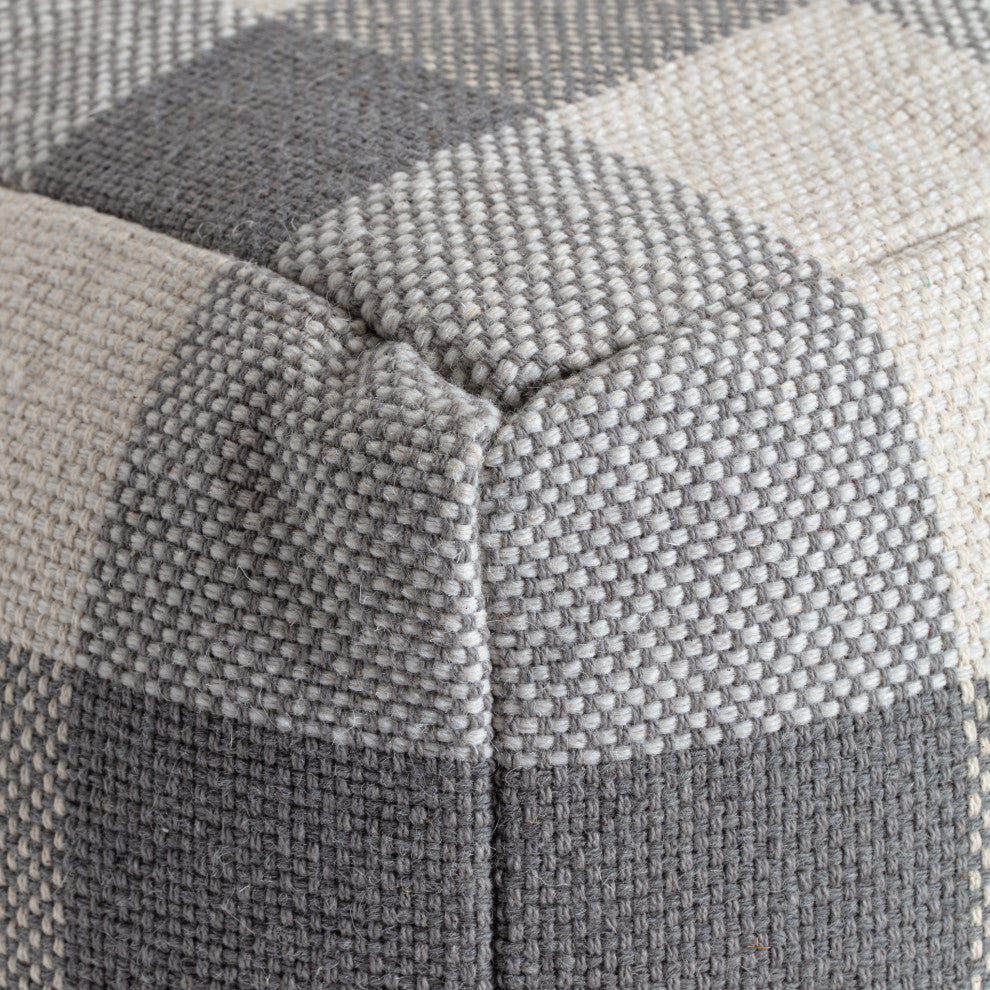 Cloudy Sky 20" x 20" x 20" Ivory and Gray Pouf